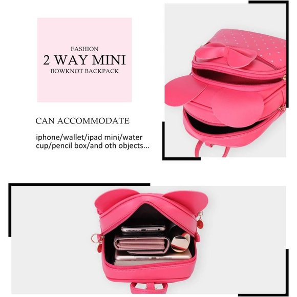 Bowknot Polka Dot Mini Backpack And Convertible Shoulder Bag Purse for Women - Picture 3 of 7